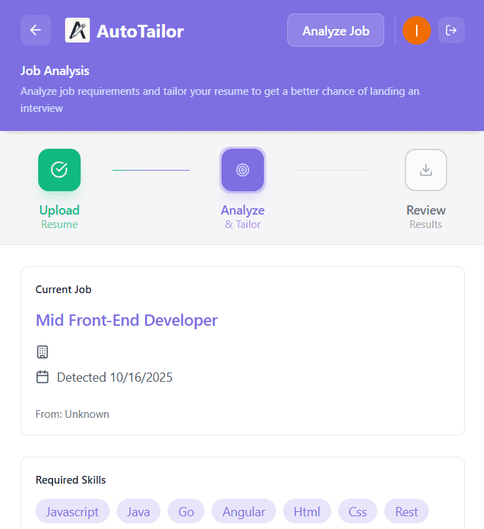 Upload CV Interface - Chrome Extension