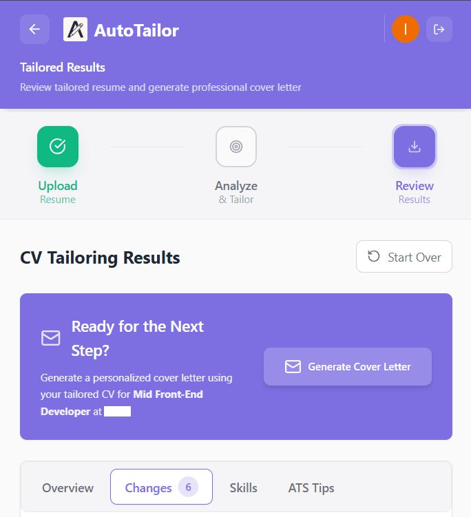 Step 3: Get tailored resume